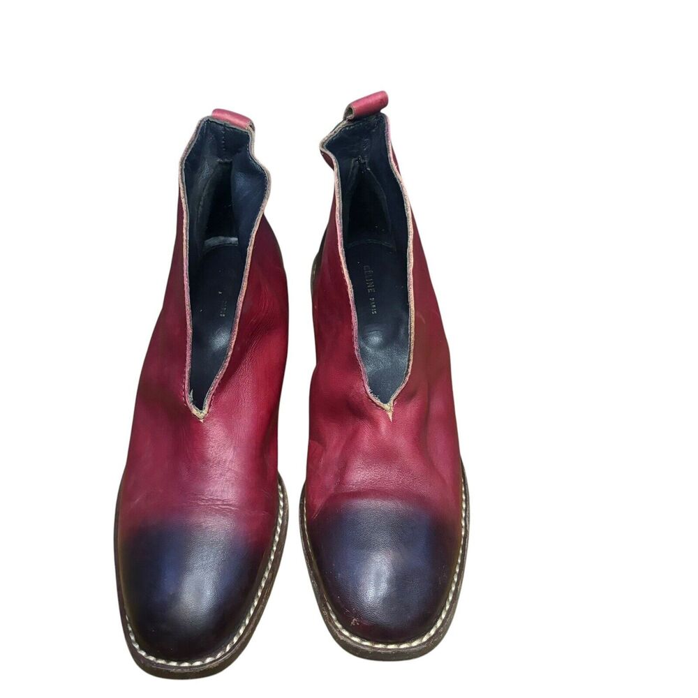 Celine Burgundy Block Heel V neck Boots 37 - Picture 3 of 11